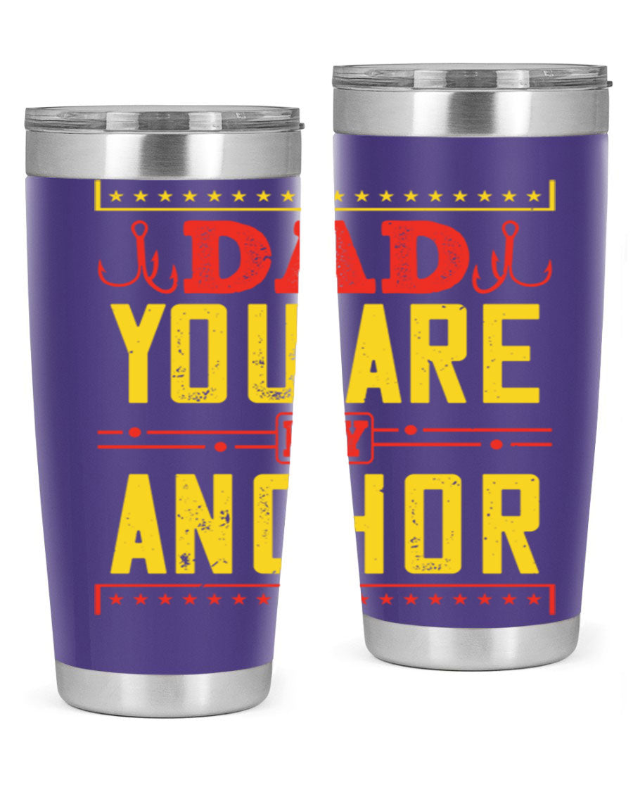 A stylish 'Dad You Are My Anchor' tumbler in 20oz and 30oz sizes, made of stainless steel with a copper lining, perfect for Father's Day gifts.
