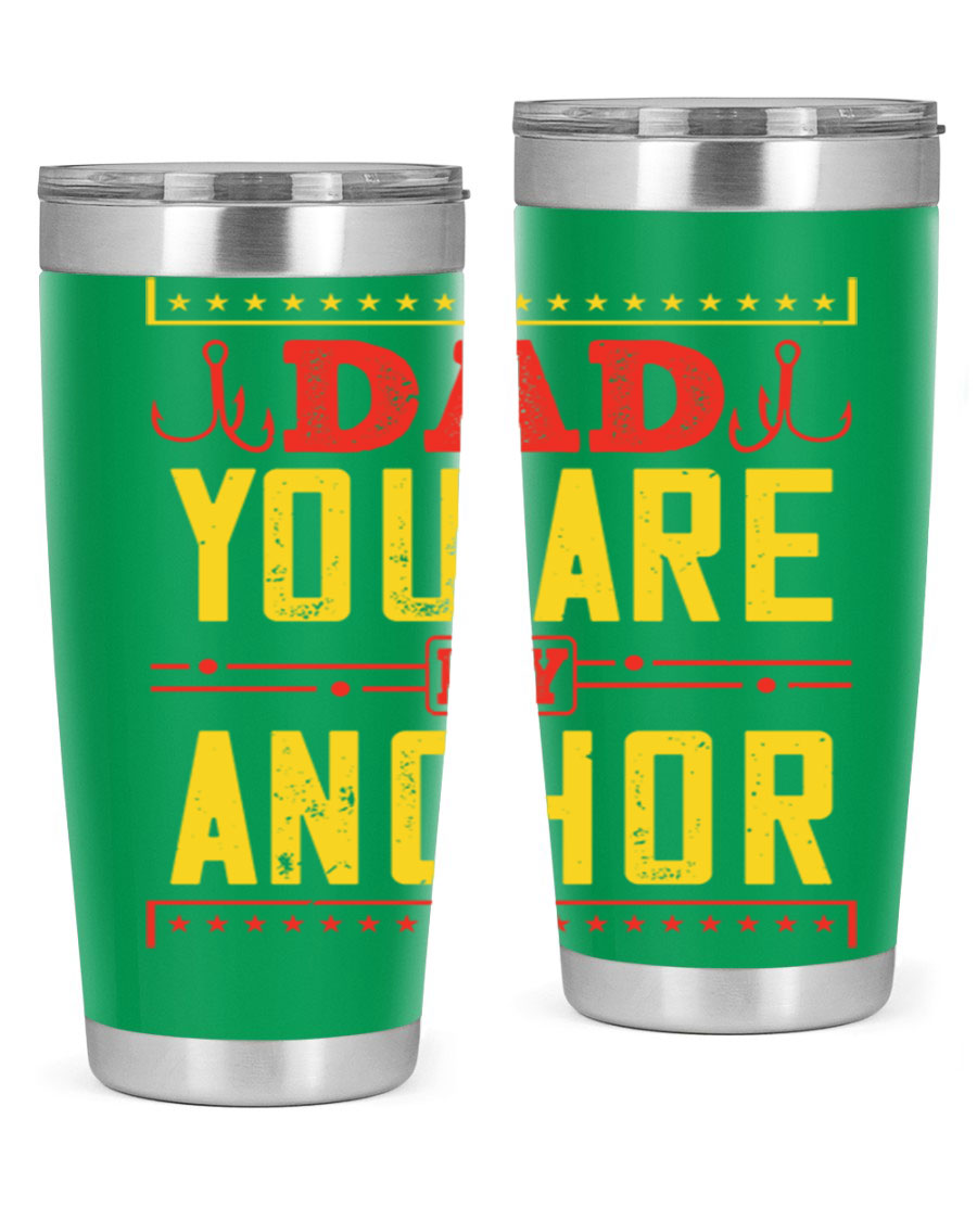 A stylish 'Dad You Are My Anchor' tumbler in 20oz and 30oz sizes, made of stainless steel with a copper lining, perfect for Father's Day gifts.