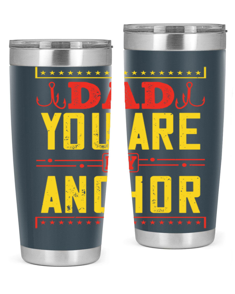 A stylish 'Dad You Are My Anchor' tumbler in 20oz and 30oz sizes, made of stainless steel with a copper lining, perfect for Father's Day gifts.