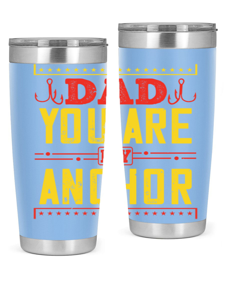 A stylish 'Dad You Are My Anchor' tumbler in 20oz and 30oz sizes, made of stainless steel with a copper lining, perfect for Father's Day gifts.