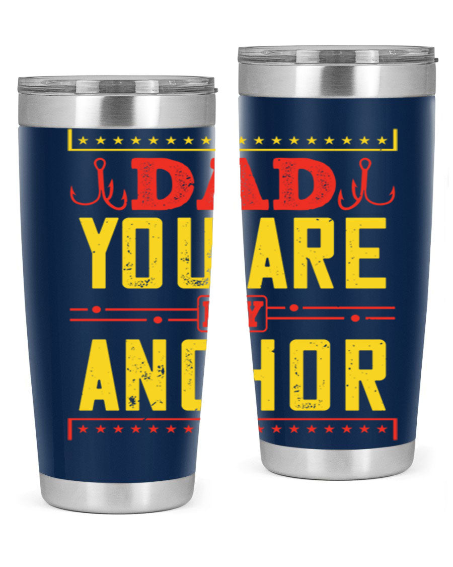 A stylish 'Dad You Are My Anchor' tumbler in 20oz and 30oz sizes, made of stainless steel with a copper lining, perfect for Father's Day gifts.