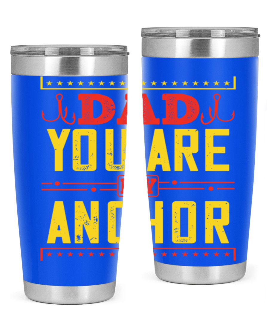 A stylish 'Dad You Are My Anchor' tumbler in 20oz and 30oz sizes, made of stainless steel with a copper lining, perfect for Father's Day gifts.