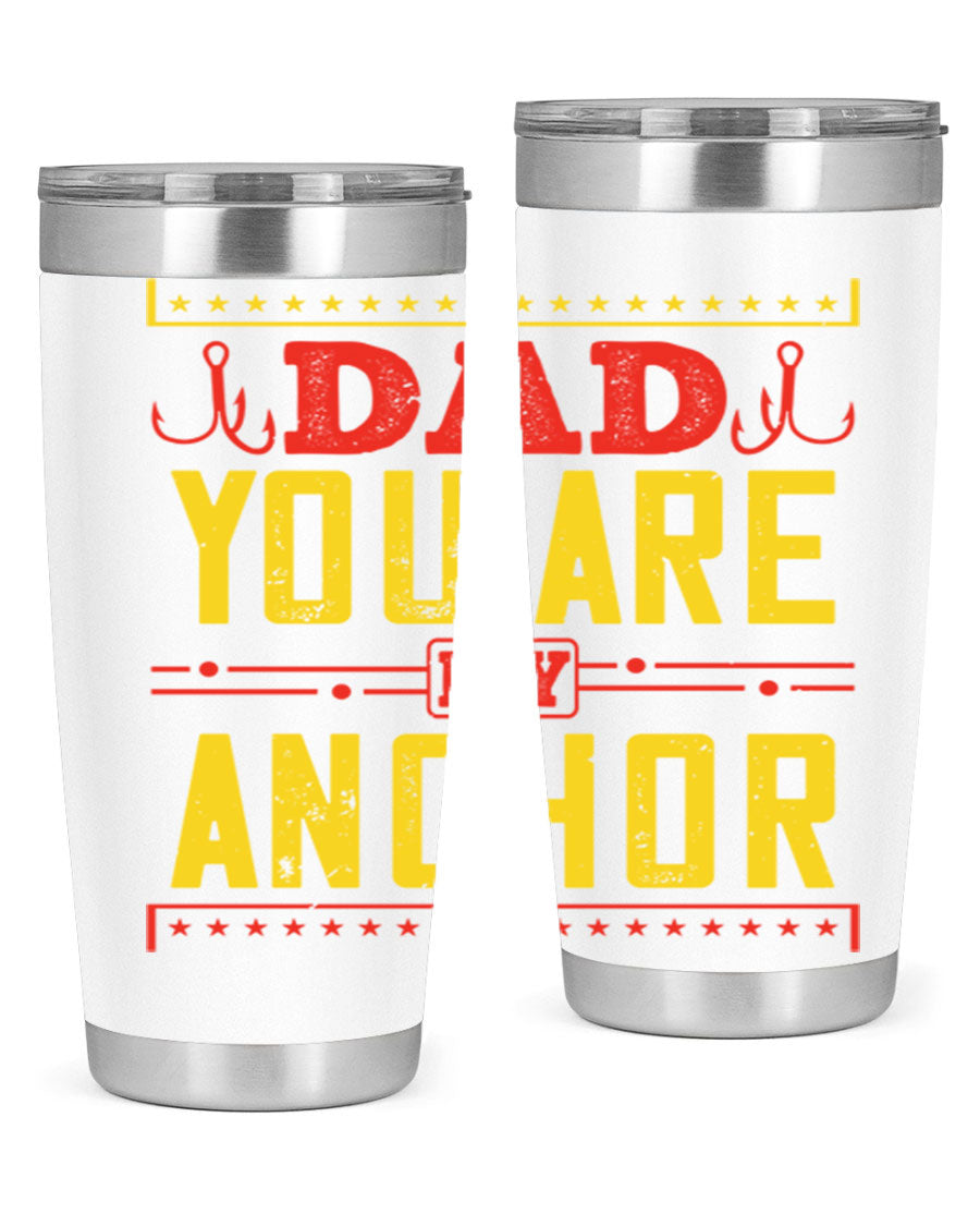 A stylish 'Dad You Are My Anchor' tumbler in 20oz and 30oz sizes, made of stainless steel with a copper lining, perfect for Father's Day gifts.