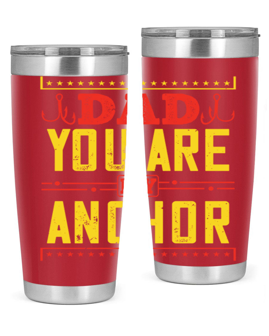 A stylish 'Dad You Are My Anchor' tumbler in 20oz and 30oz sizes, made of stainless steel with a copper lining, perfect for Father's Day gifts.