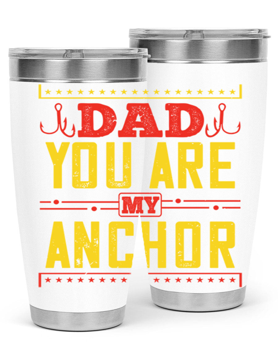 A stylish 'Dad You Are My Anchor' tumbler in 20oz and 30oz sizes, made of stainless steel with a copper lining, perfect for Father's Day gifts.