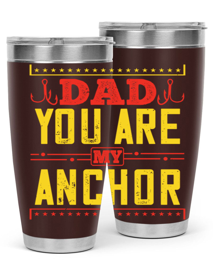 A stylish 'Dad You Are My Anchor' tumbler in 20oz and 30oz sizes, made of stainless steel with a copper lining, perfect for Father's Day gifts.
