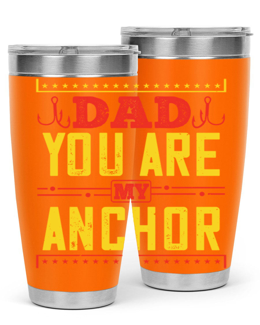 A stylish 'Dad You Are My Anchor' tumbler in 20oz and 30oz sizes, made of stainless steel with a copper lining, perfect for Father's Day gifts.