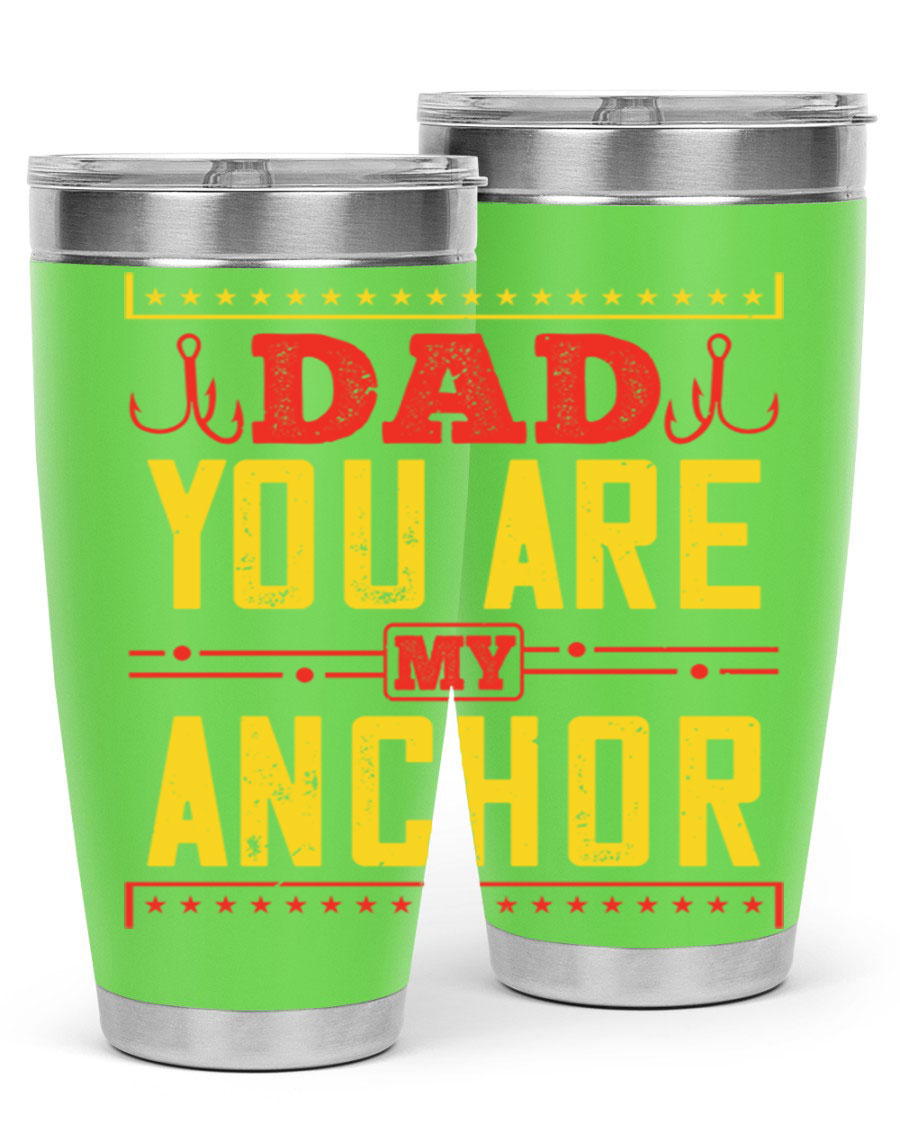 A stylish 'Dad You Are My Anchor' tumbler in 20oz and 30oz sizes, made of stainless steel with a copper lining, perfect for Father's Day gifts.