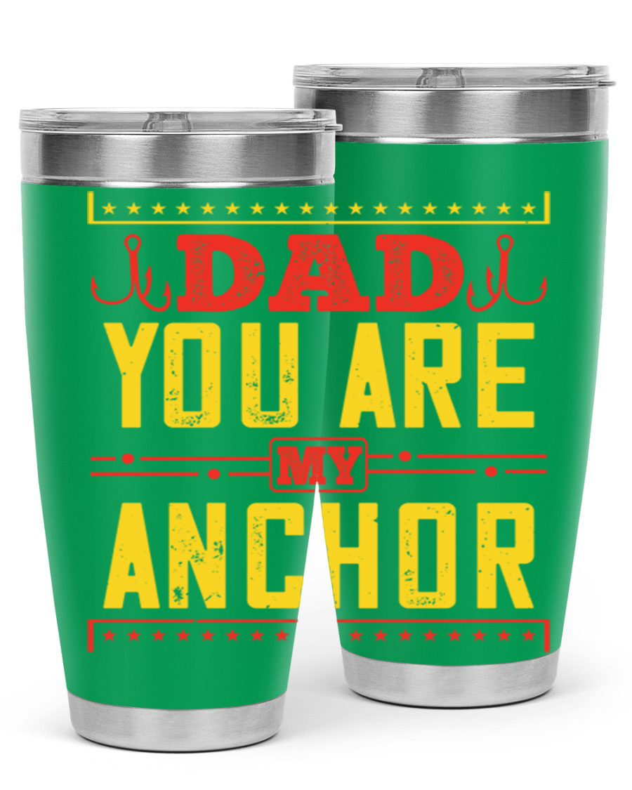 A stylish 'Dad You Are My Anchor' tumbler in 20oz and 30oz sizes, made of stainless steel with a copper lining, perfect for Father's Day gifts.