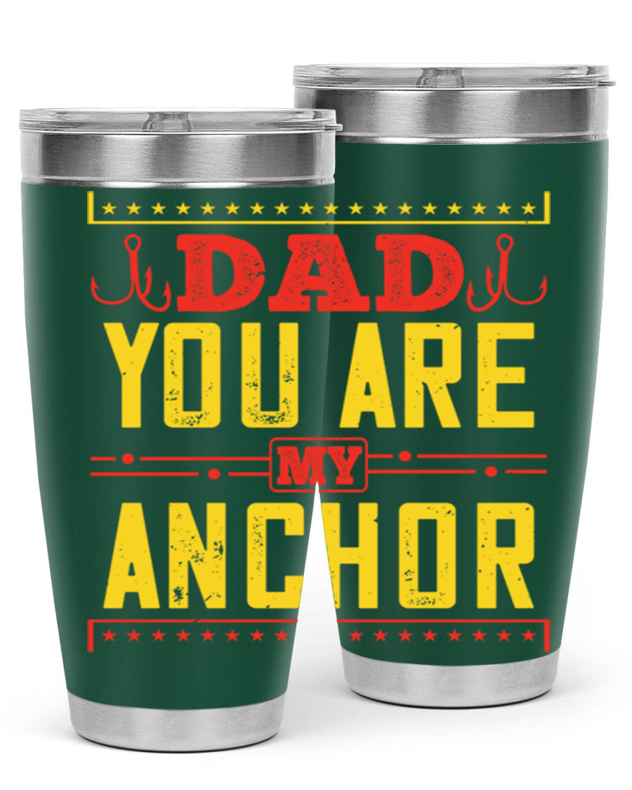 A stylish 'Dad You Are My Anchor' tumbler in 20oz and 30oz sizes, made of stainless steel with a copper lining, perfect for Father's Day gifts.