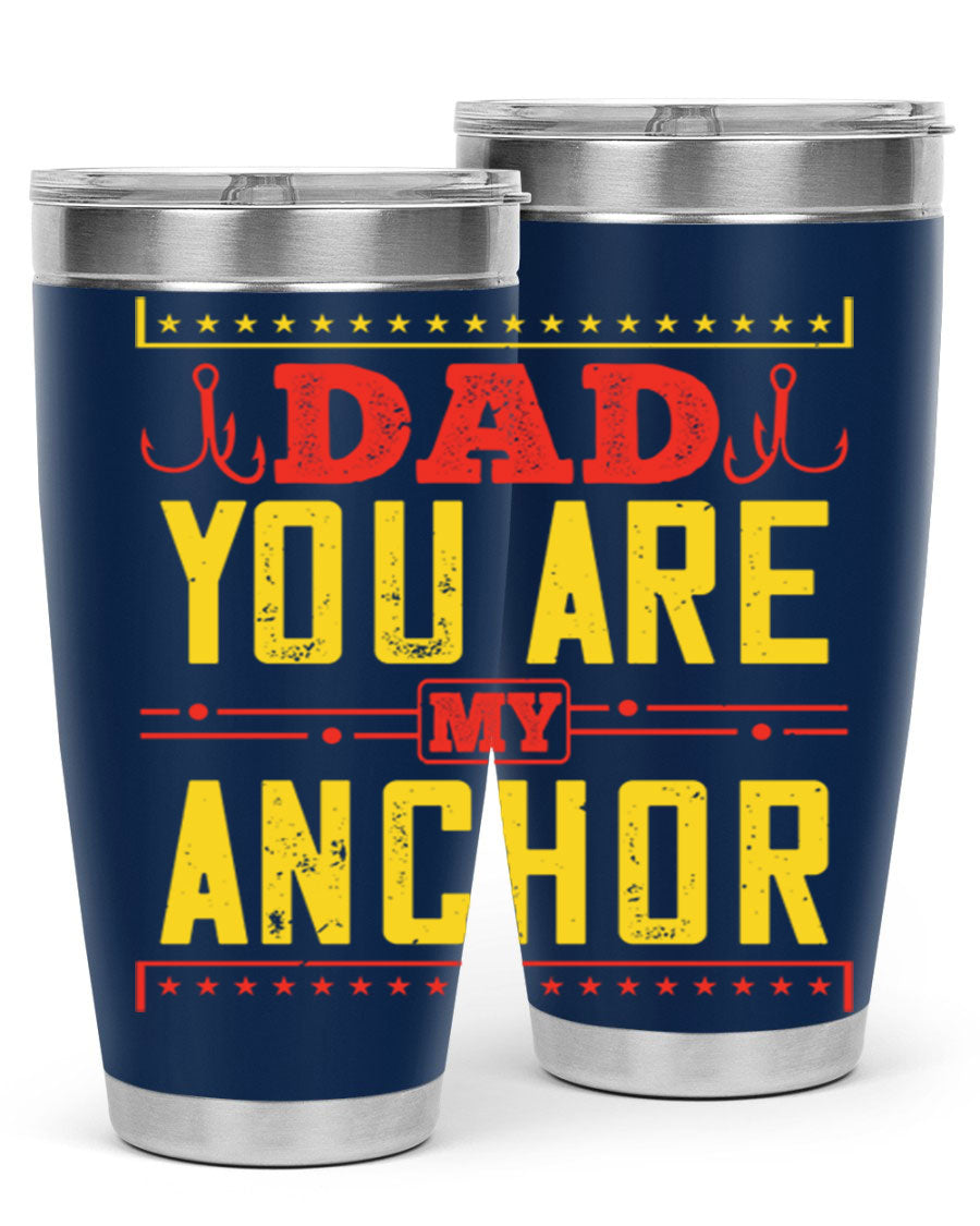 A stylish 'Dad You Are My Anchor' tumbler in 20oz and 30oz sizes, made of stainless steel with a copper lining, perfect for Father's Day gifts.