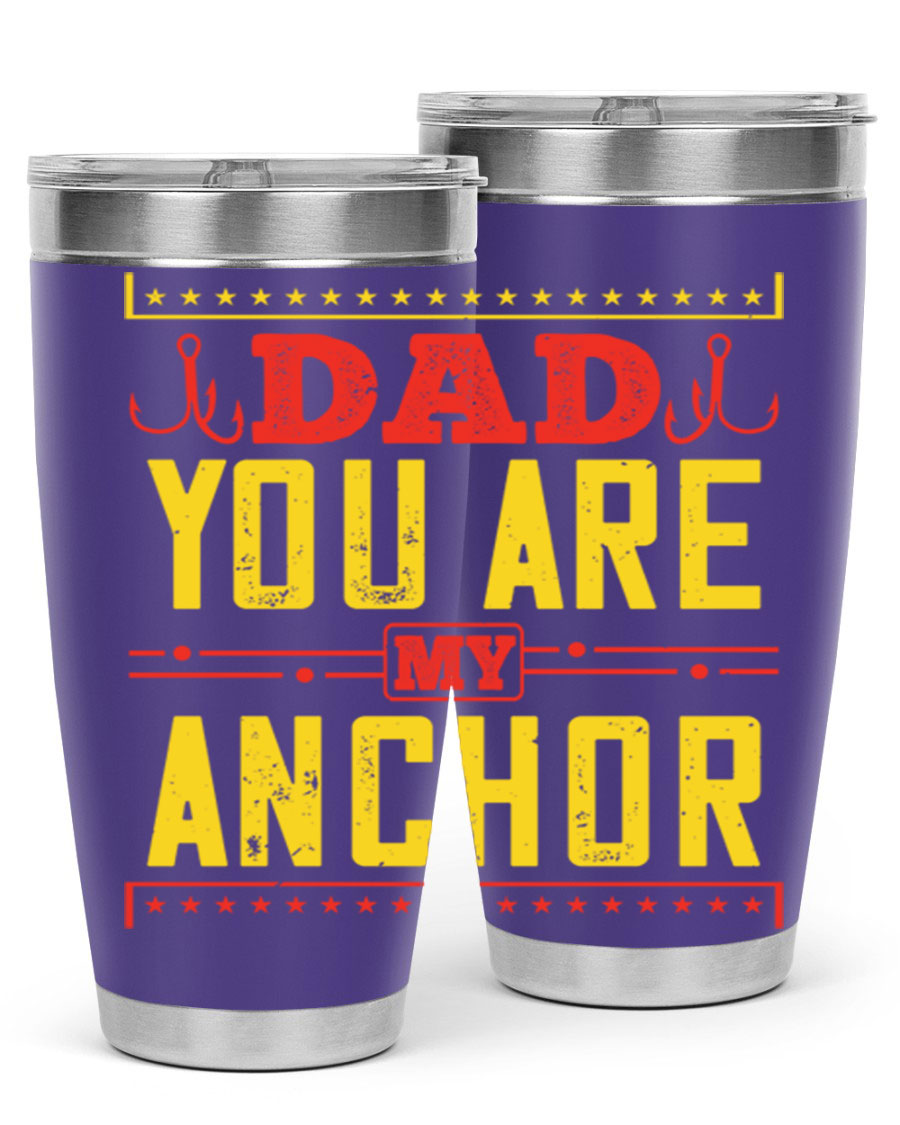 A stylish 'Dad You Are My Anchor' tumbler in 20oz and 30oz sizes, made of stainless steel with a copper lining, perfect for Father's Day gifts.