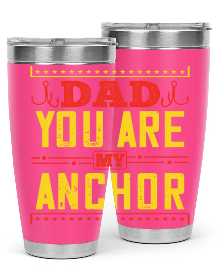 A stylish 'Dad You Are My Anchor' tumbler in 20oz and 30oz sizes, made of stainless steel with a copper lining, perfect for Father's Day gifts.