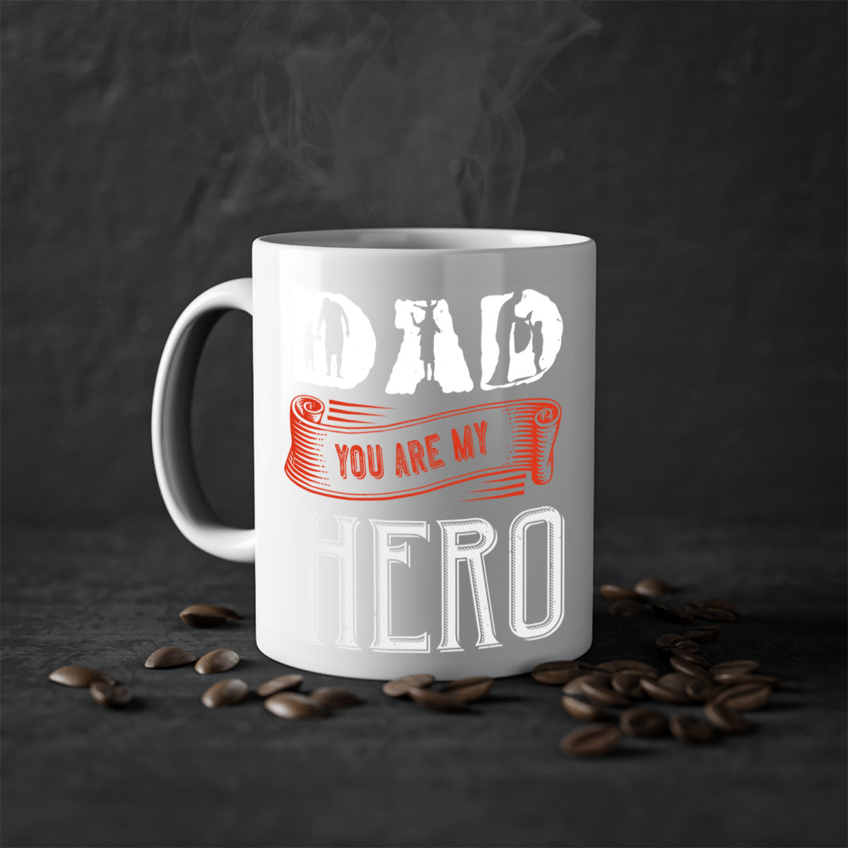 A two-tone 'Dad You Are My Hero' mug featuring a glossy finish, available in five colors with a comfortable C-shaped handle.