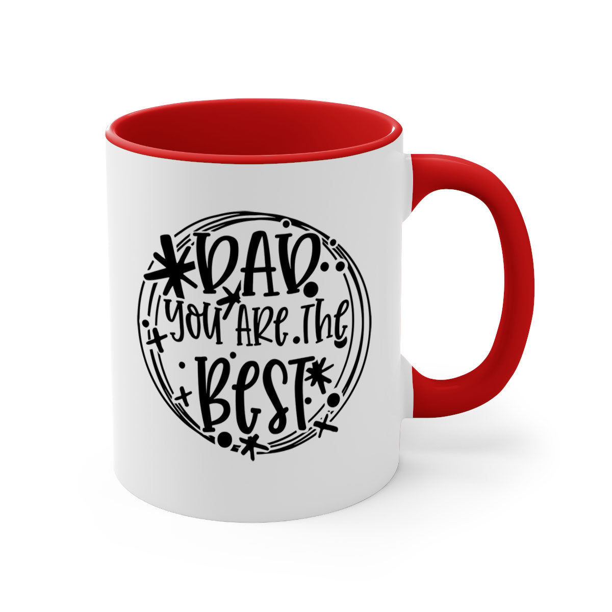 Ceramic coffee mug with 'Dad You Are The Best' design, featuring a glossy finish and colored handle, available in multiple colors.