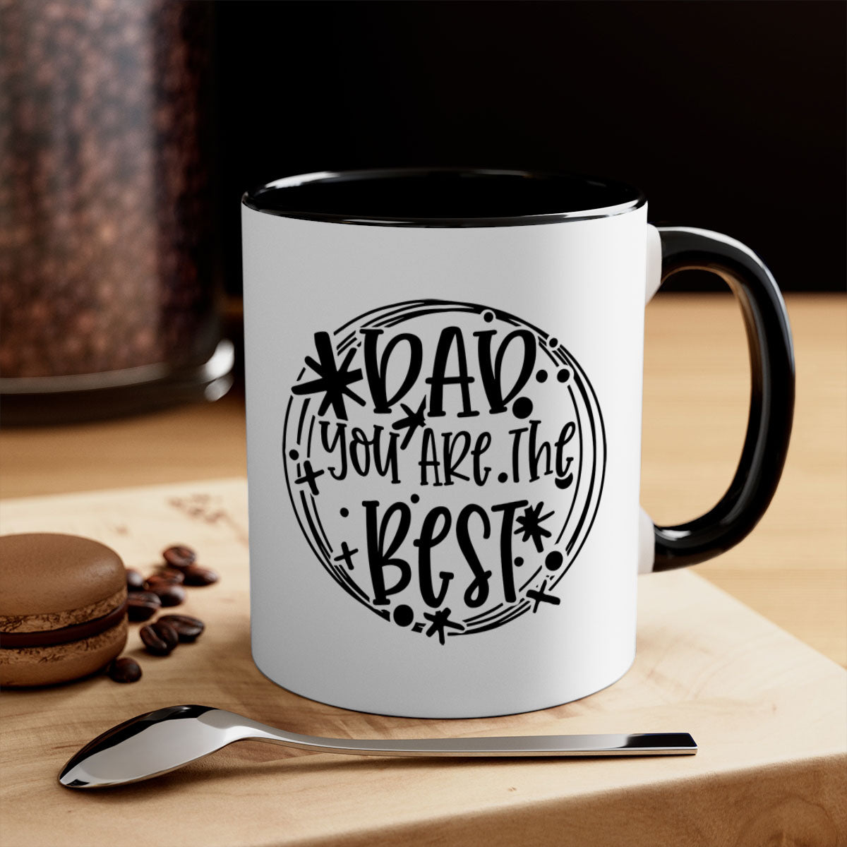 Ceramic coffee mug with 'Dad You Are The Best' design, featuring a glossy finish and colored handle, available in multiple colors.