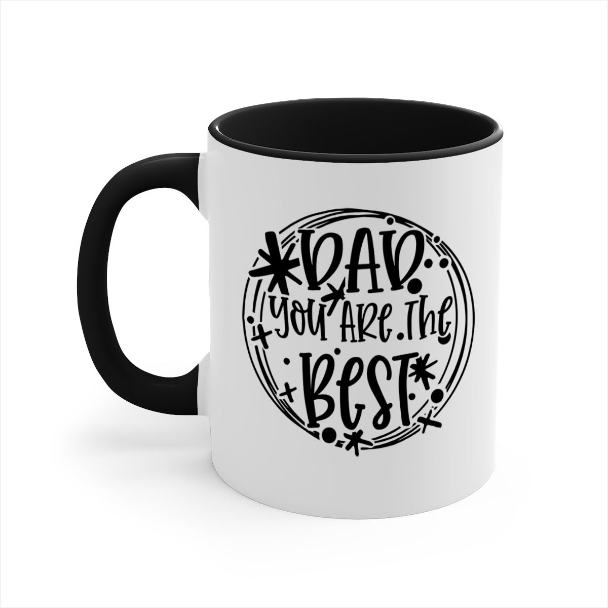 Ceramic coffee mug with 'Dad You Are The Best' design, featuring a glossy finish and colored handle, available in multiple colors.