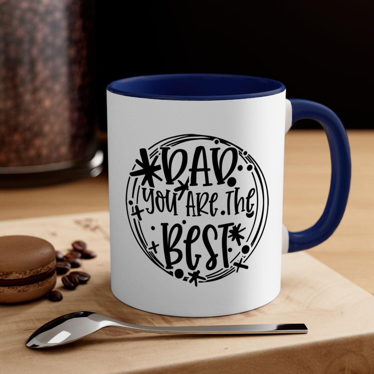 Ceramic coffee mug with 'Dad You Are The Best' design, featuring a glossy finish and colored handle, available in multiple colors.