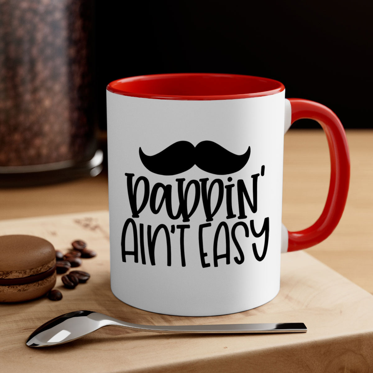 Daddin Ain't Easy 55# Mug featuring a glossy finish with a colored handle and interior, available in multiple colors.
