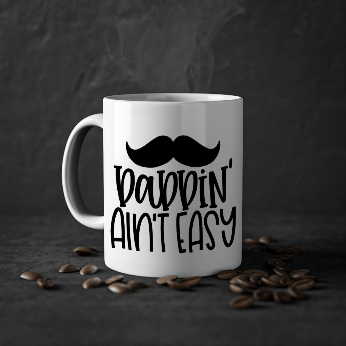 Daddin Ain't Easy 55# Mug featuring a glossy finish with a colored handle and interior, available in multiple colors.