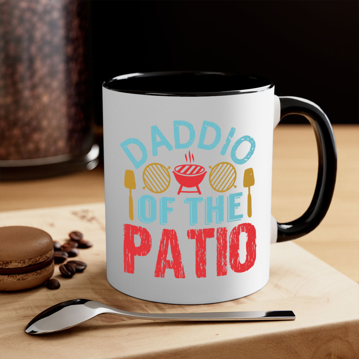 Daddio of the Patio 47# Mug featuring a glossy finish, colored handle, and interior, available in multiple colors and sizes.