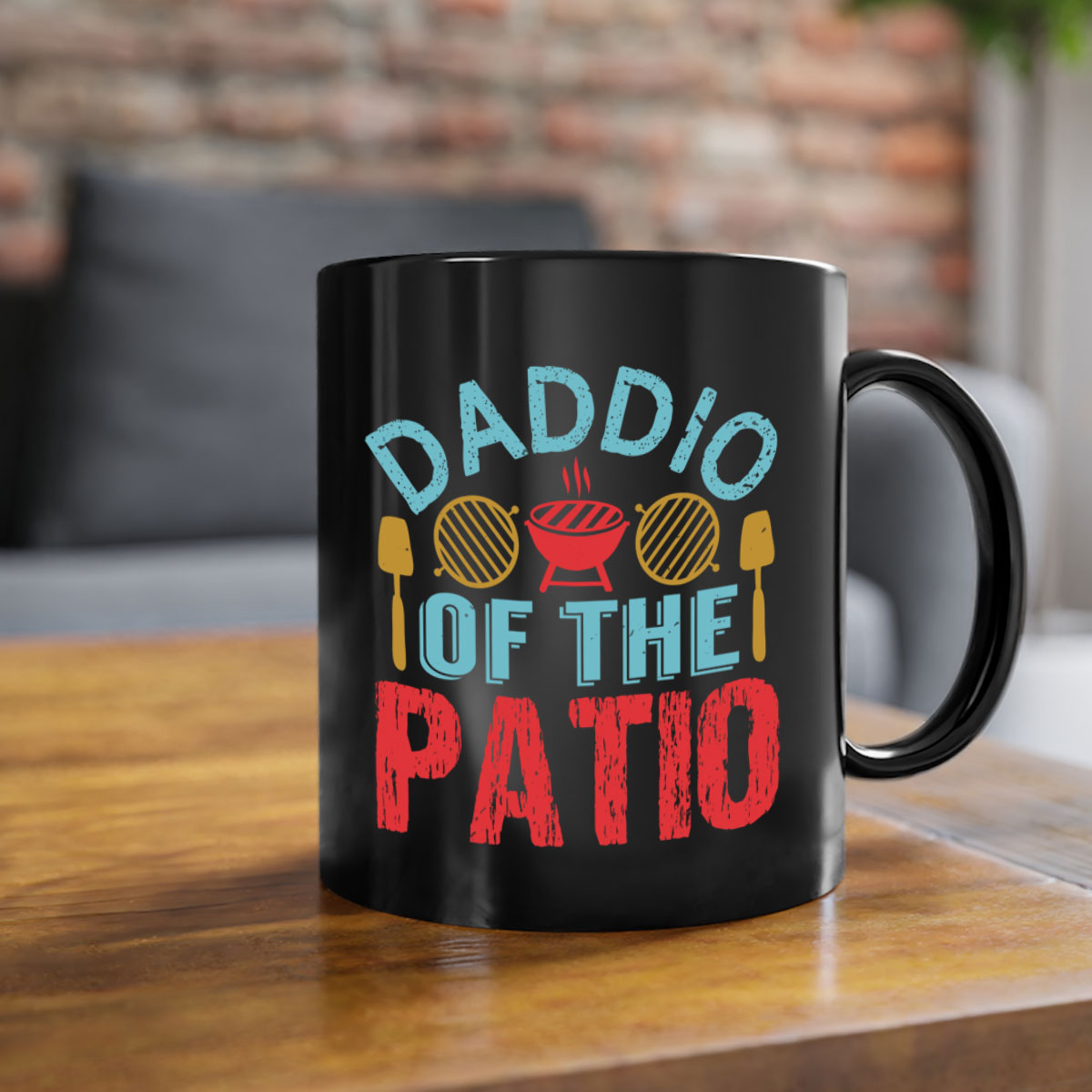Daddio of the Patio 47# Mug featuring a glossy finish, colored handle, and interior, available in multiple colors and sizes.