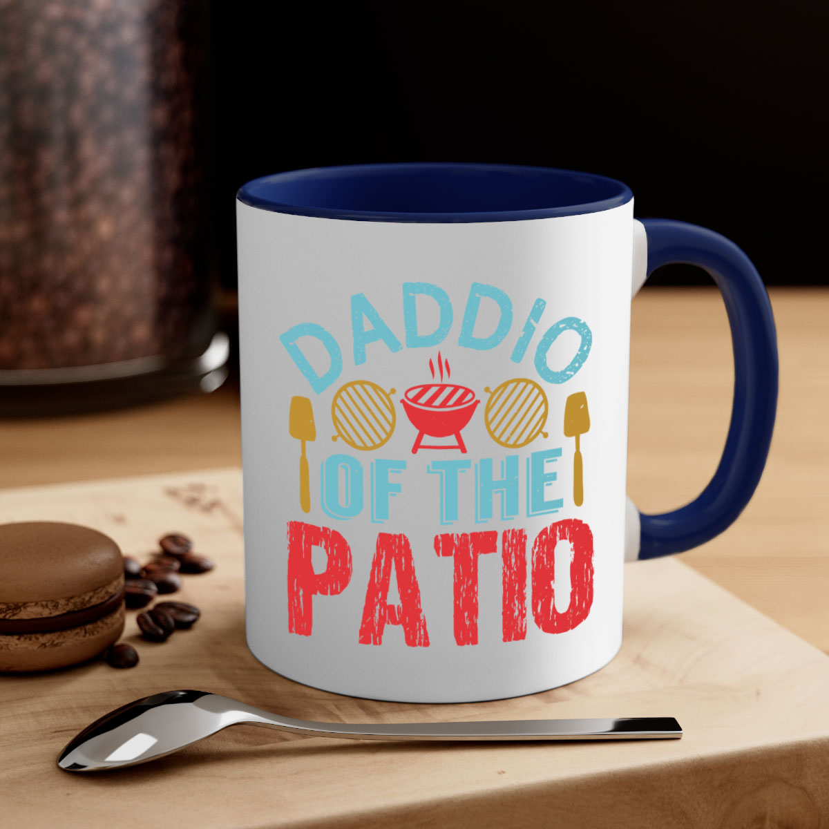 Daddio of the Patio 47# Mug featuring a glossy finish, colored handle, and interior, available in multiple colors and sizes.