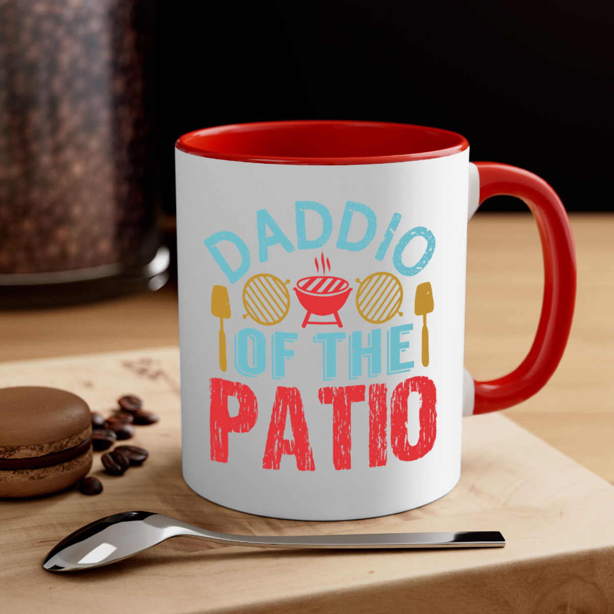 Daddio of the Patio 47# Mug featuring a glossy finish, colored handle, and interior, available in multiple colors and sizes.
