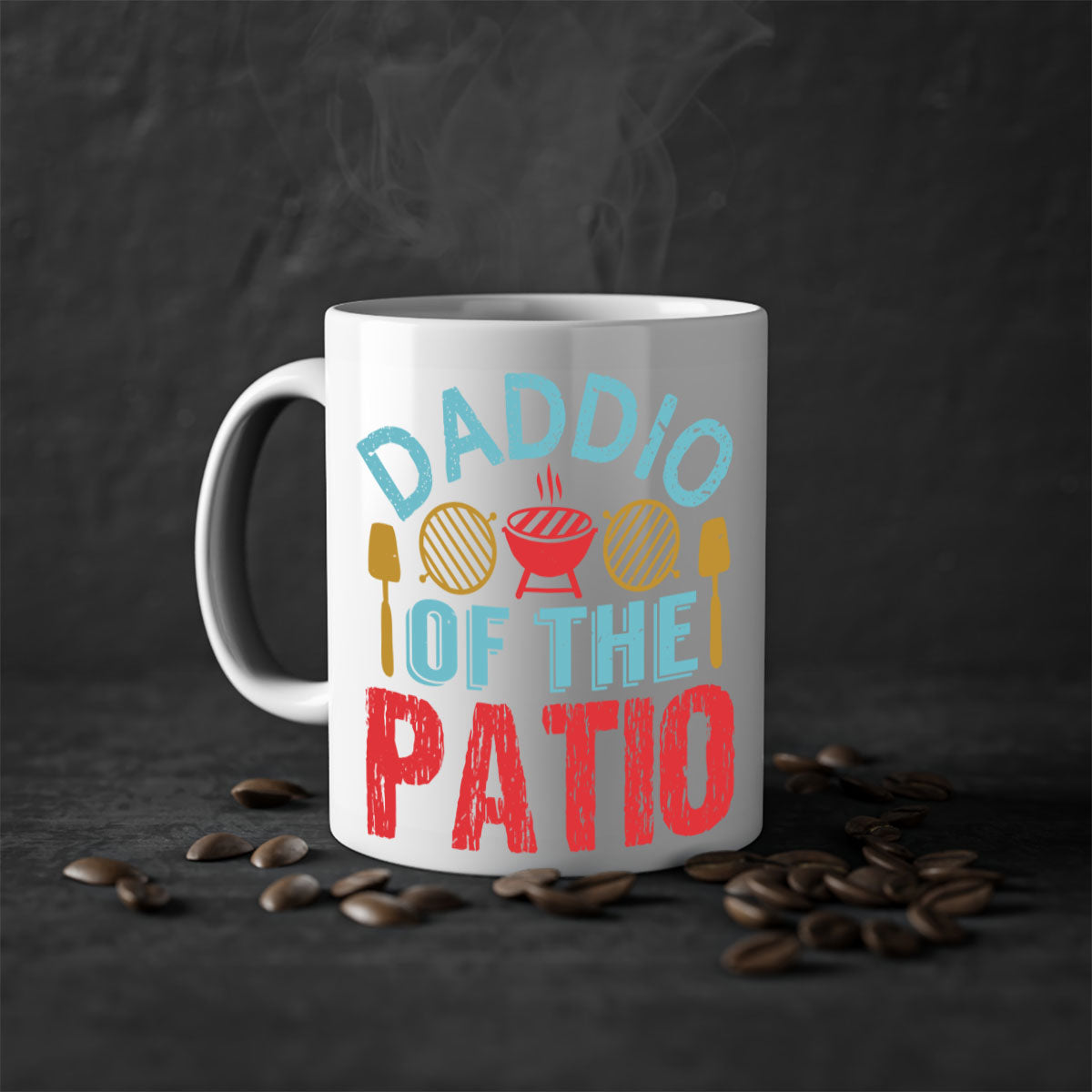 Daddio of the Patio 47# Mug featuring a glossy finish, colored handle, and interior, available in multiple colors and sizes.