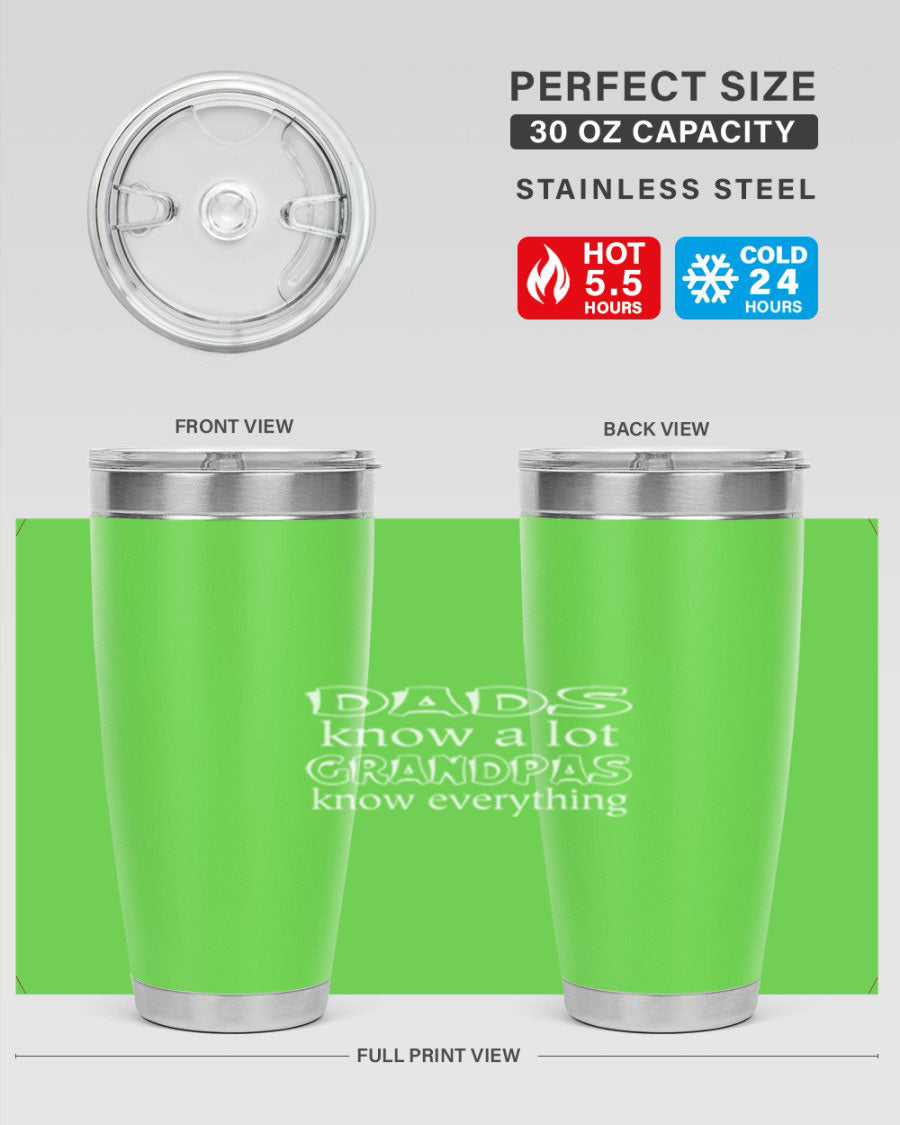 Dads Know A Lot 17# Tumbler in stainless steel with a drink-thru lid, showcasing its sleek design and double wall insulation.