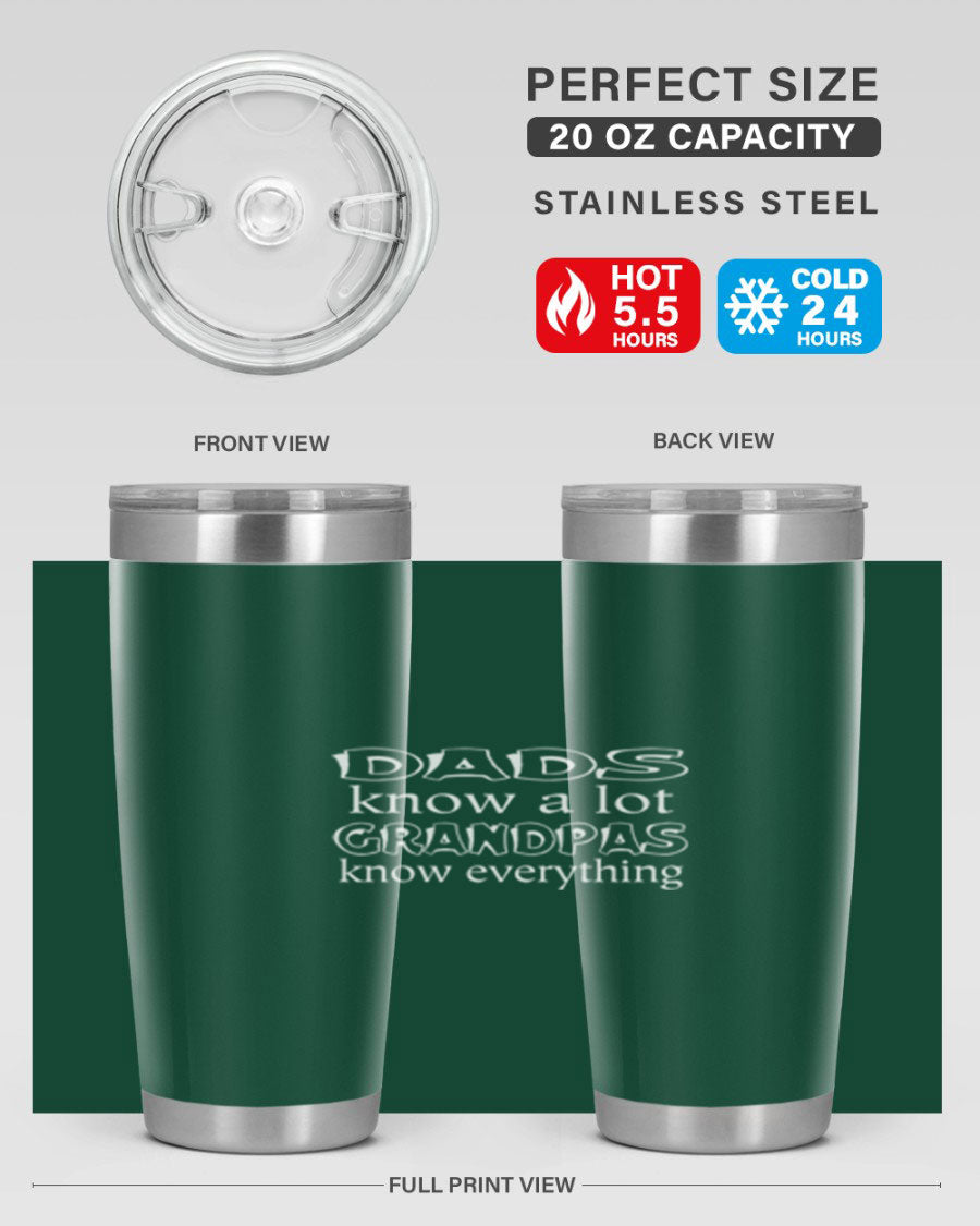 Dads Know A Lot 17# Tumbler in stainless steel with a drink-thru lid, showcasing its sleek design and double wall insulation.