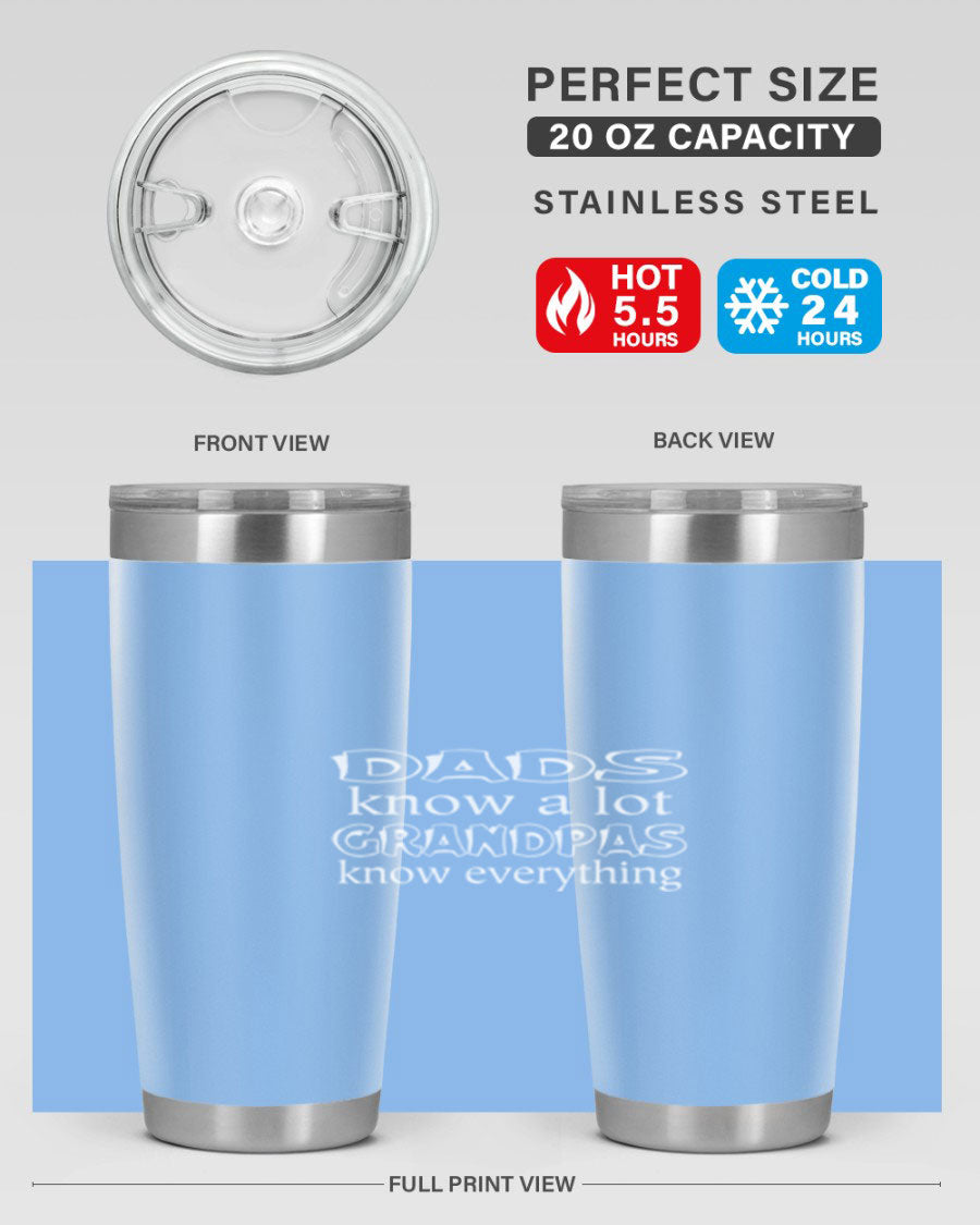 Dads Know A Lot 17# Tumbler in stainless steel with a drink-thru lid, showcasing its sleek design and double wall insulation.