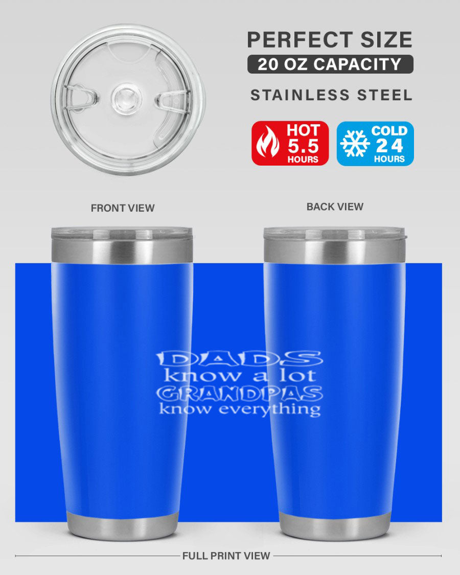 Dads Know A Lot 17# Tumbler in stainless steel with a drink-thru lid, showcasing its sleek design and double wall insulation.