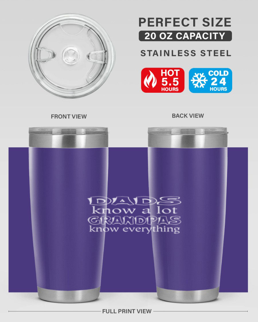 Dads Know A Lot 17# Tumbler in stainless steel with a drink-thru lid, showcasing its sleek design and double wall insulation.