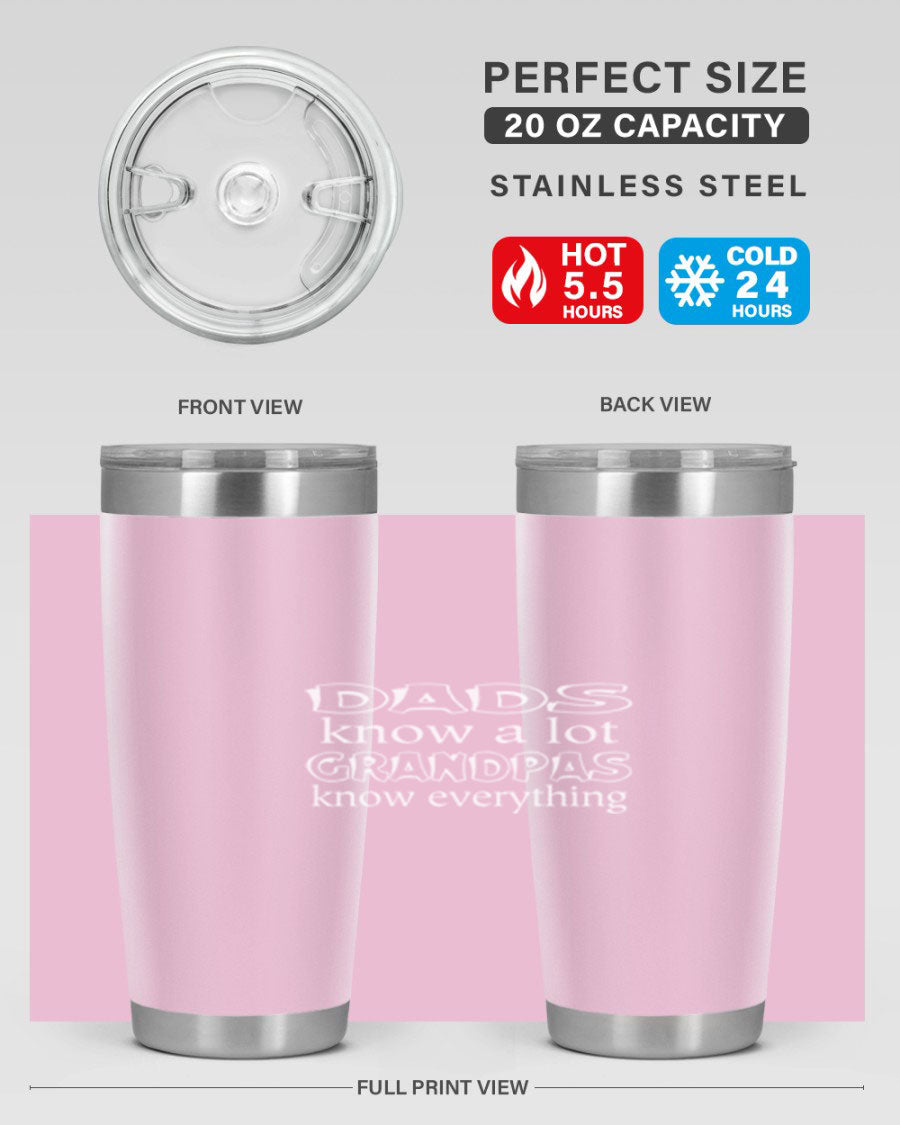 Dads Know A Lot 17# Tumbler in stainless steel with a drink-thru lid, showcasing its sleek design and double wall insulation.