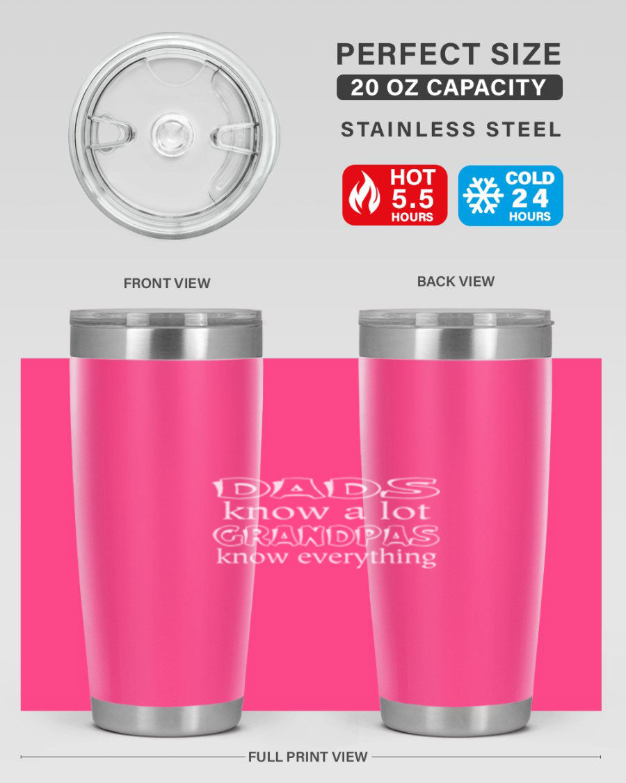 Dads Know A Lot 17# Tumbler in stainless steel with a drink-thru lid, showcasing its sleek design and double wall insulation.