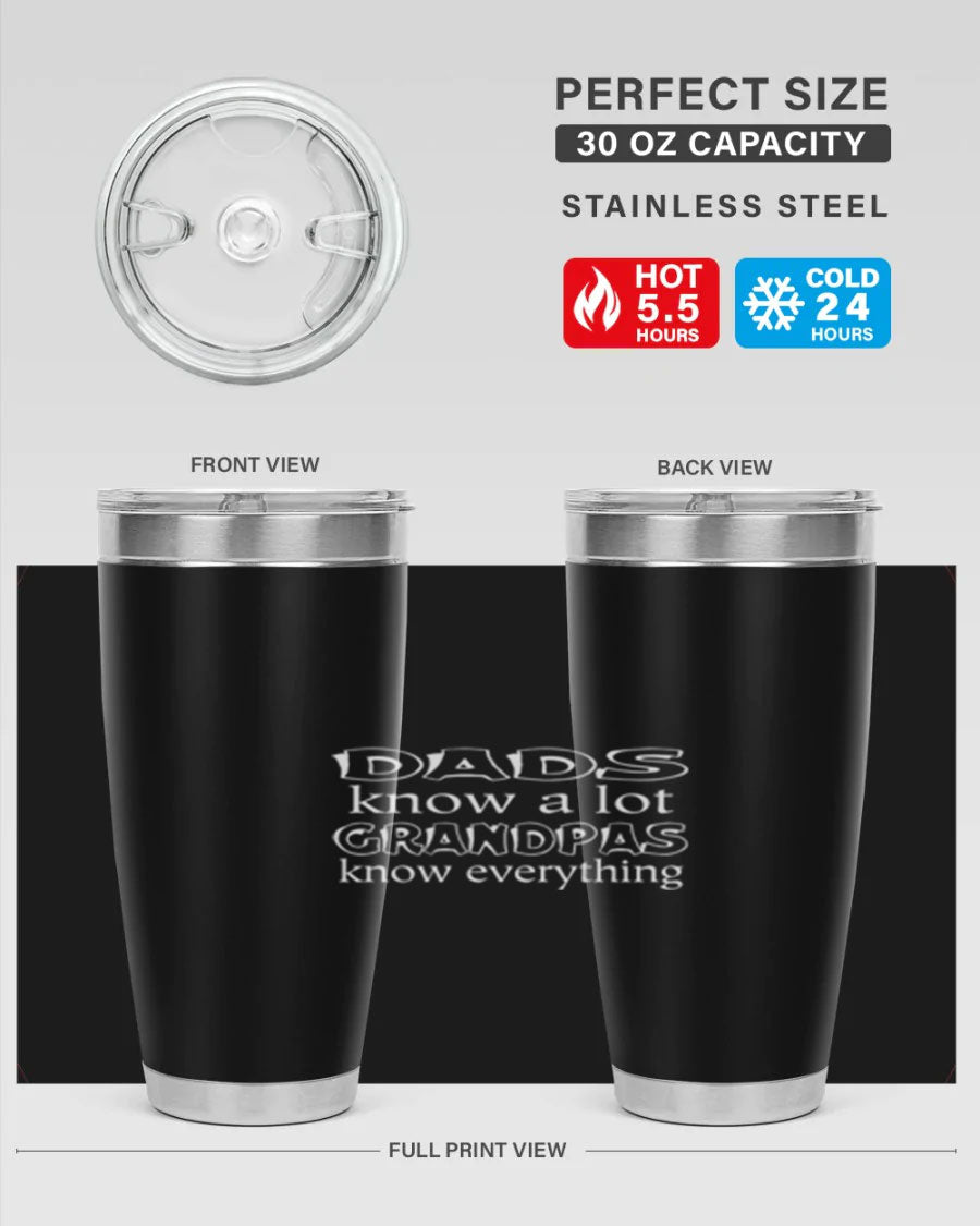 Dads Know A Lot 17# Tumbler in stainless steel with a drink-thru lid, showcasing its sleek design and double wall insulation.