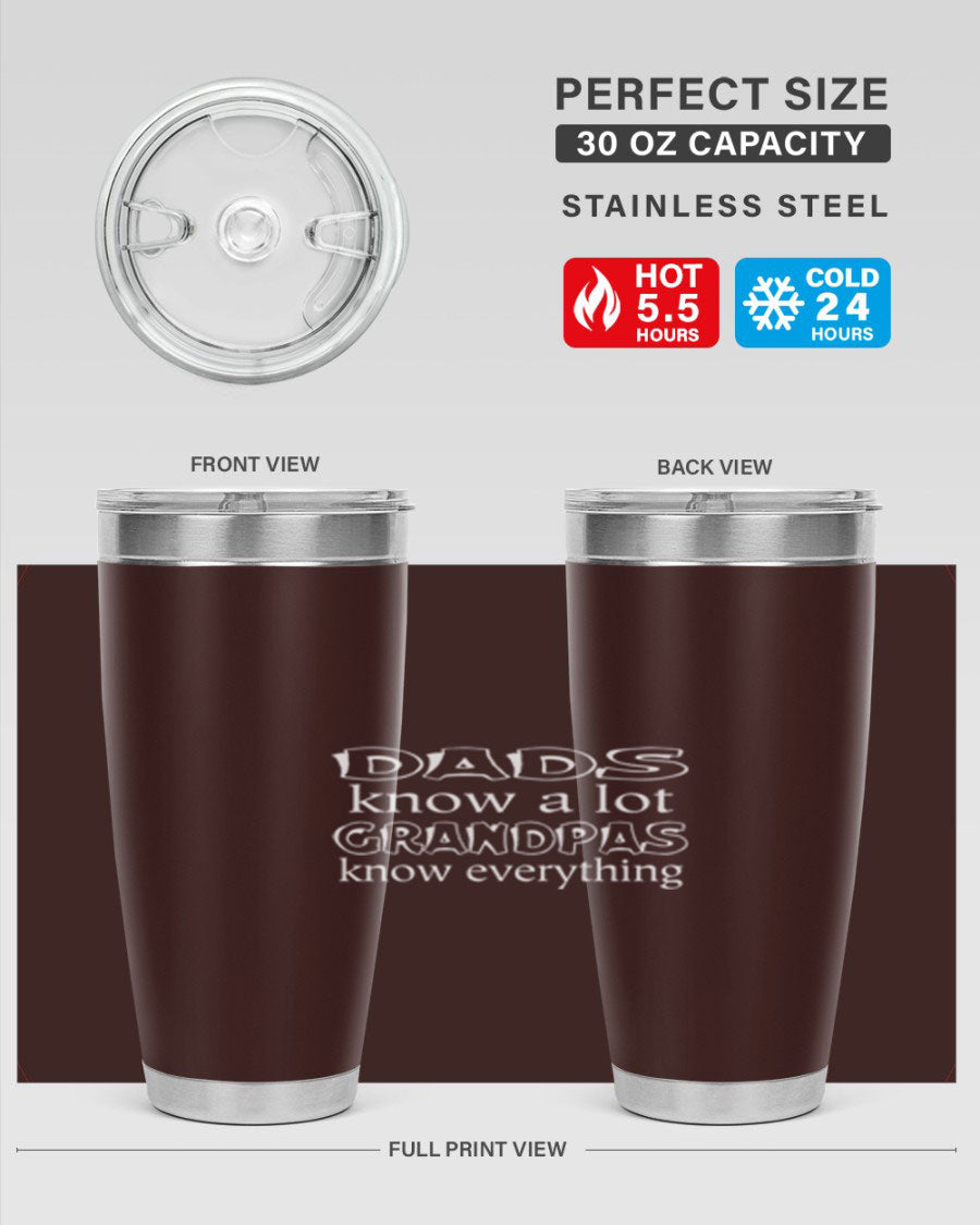 Dads Know A Lot 17# Tumbler in stainless steel with a drink-thru lid, showcasing its sleek design and double wall insulation.