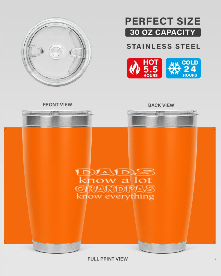 Dads Know A Lot 17# Tumbler in stainless steel with a drink-thru lid, showcasing its sleek design and double wall insulation.