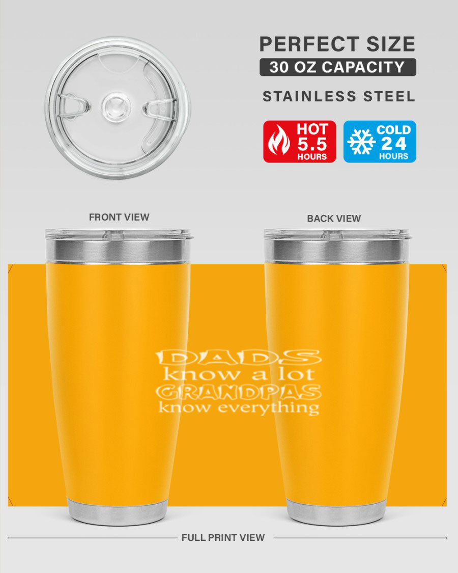 Dads Know A Lot 17# Tumbler in stainless steel with a drink-thru lid, showcasing its sleek design and double wall insulation.