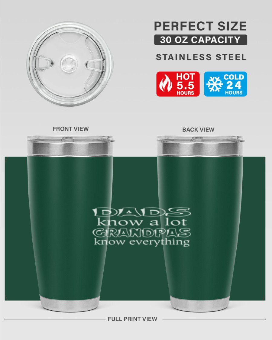 Dads Know A Lot 17# Tumbler in stainless steel with a drink-thru lid, showcasing its sleek design and double wall insulation.
