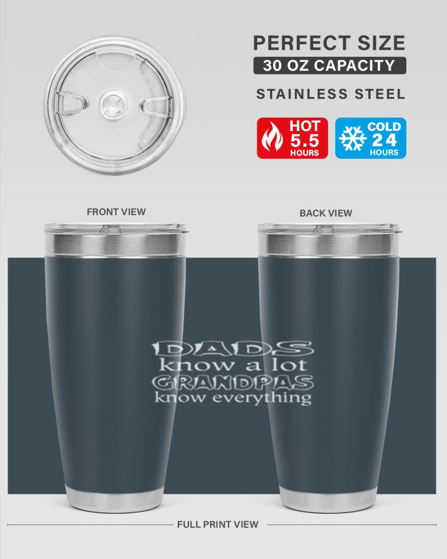 Dads Know A Lot 17# Tumbler in stainless steel with a drink-thru lid, showcasing its sleek design and double wall insulation.