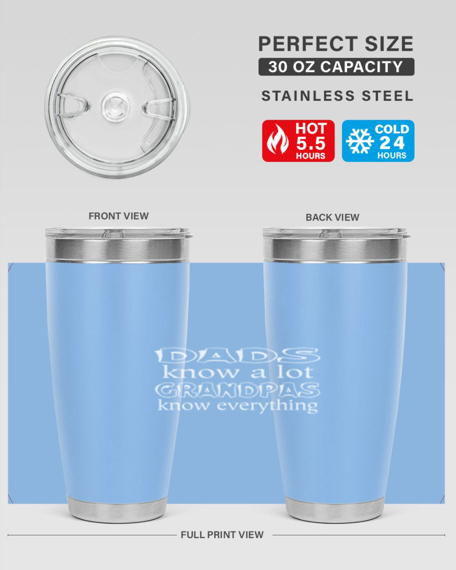 Dads Know A Lot 17# Tumbler in stainless steel with a drink-thru lid, showcasing its sleek design and double wall insulation.