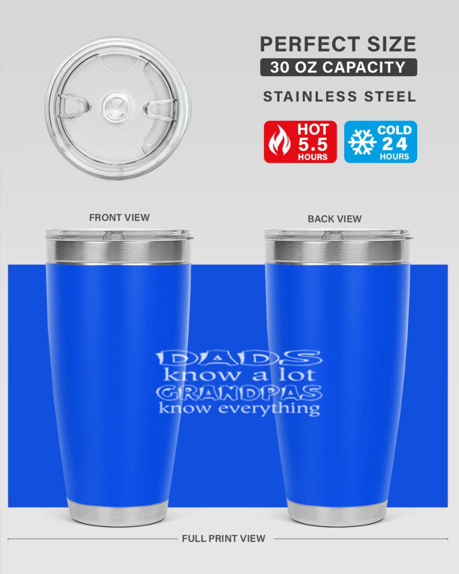 Dads Know A Lot 17# Tumbler in stainless steel with a drink-thru lid, showcasing its sleek design and double wall insulation.