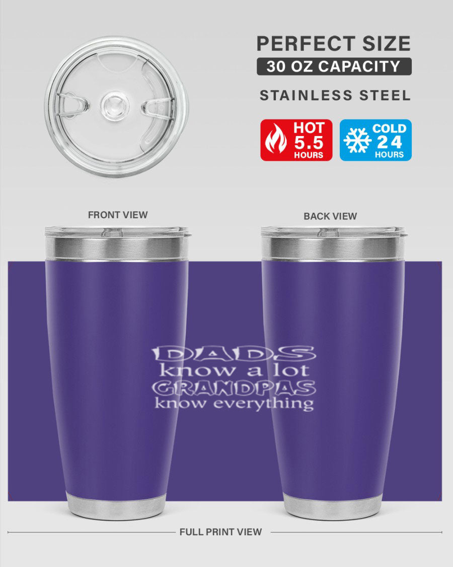 Dads Know A Lot 17# Tumbler in stainless steel with a drink-thru lid, showcasing its sleek design and double wall insulation.