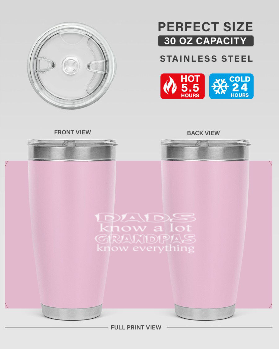 Dads Know A Lot 17# Tumbler in stainless steel with a drink-thru lid, showcasing its sleek design and double wall insulation.