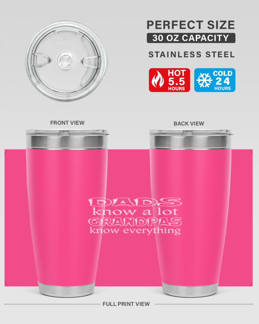 Dads Know A Lot 17# Tumbler in stainless steel with a drink-thru lid, showcasing its sleek design and double wall insulation.