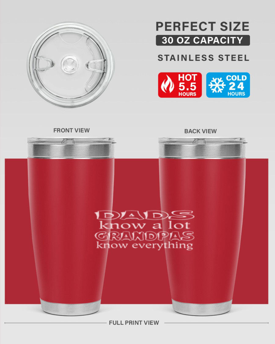 Dads Know A Lot 17# Tumbler in stainless steel with a drink-thru lid, showcasing its sleek design and double wall insulation.