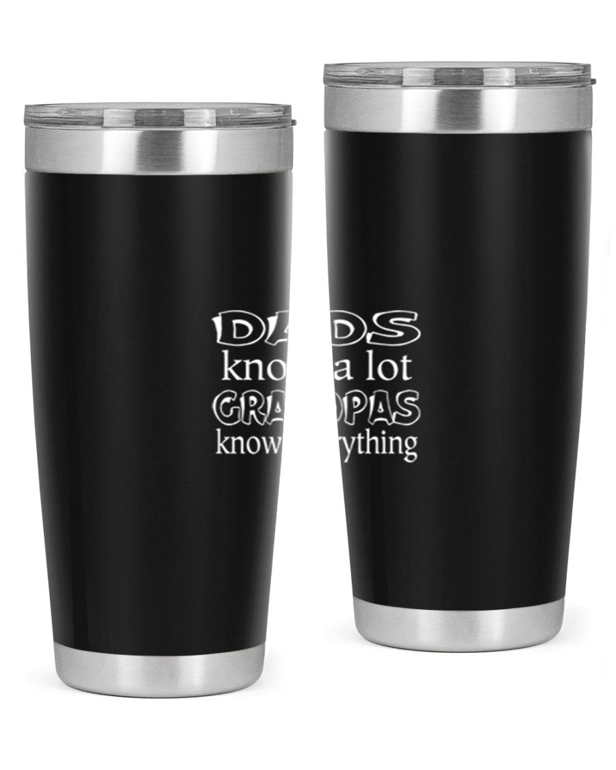 Dads Know A Lot 17# Tumbler in stainless steel with a drink-thru lid, showcasing its sleek design and double wall insulation.