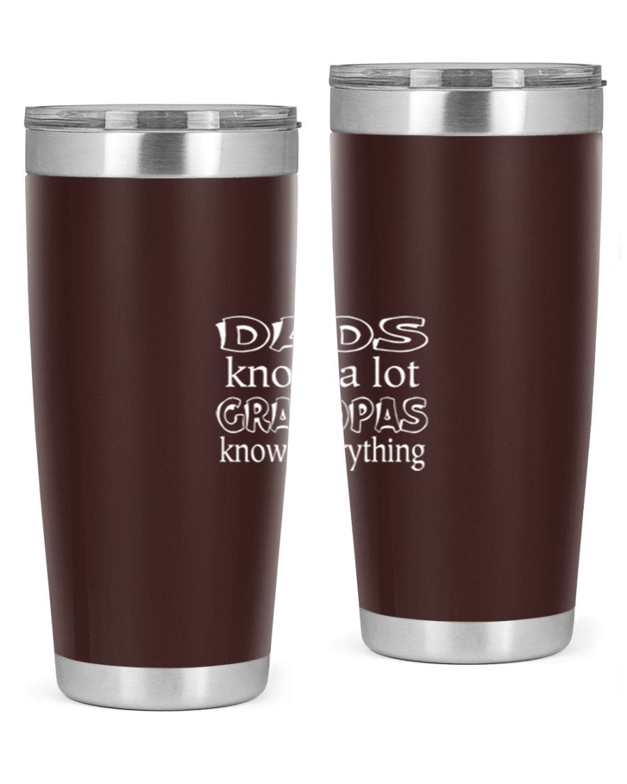 Dads Know A Lot 17# Tumbler in stainless steel with a drink-thru lid, showcasing its sleek design and double wall insulation.